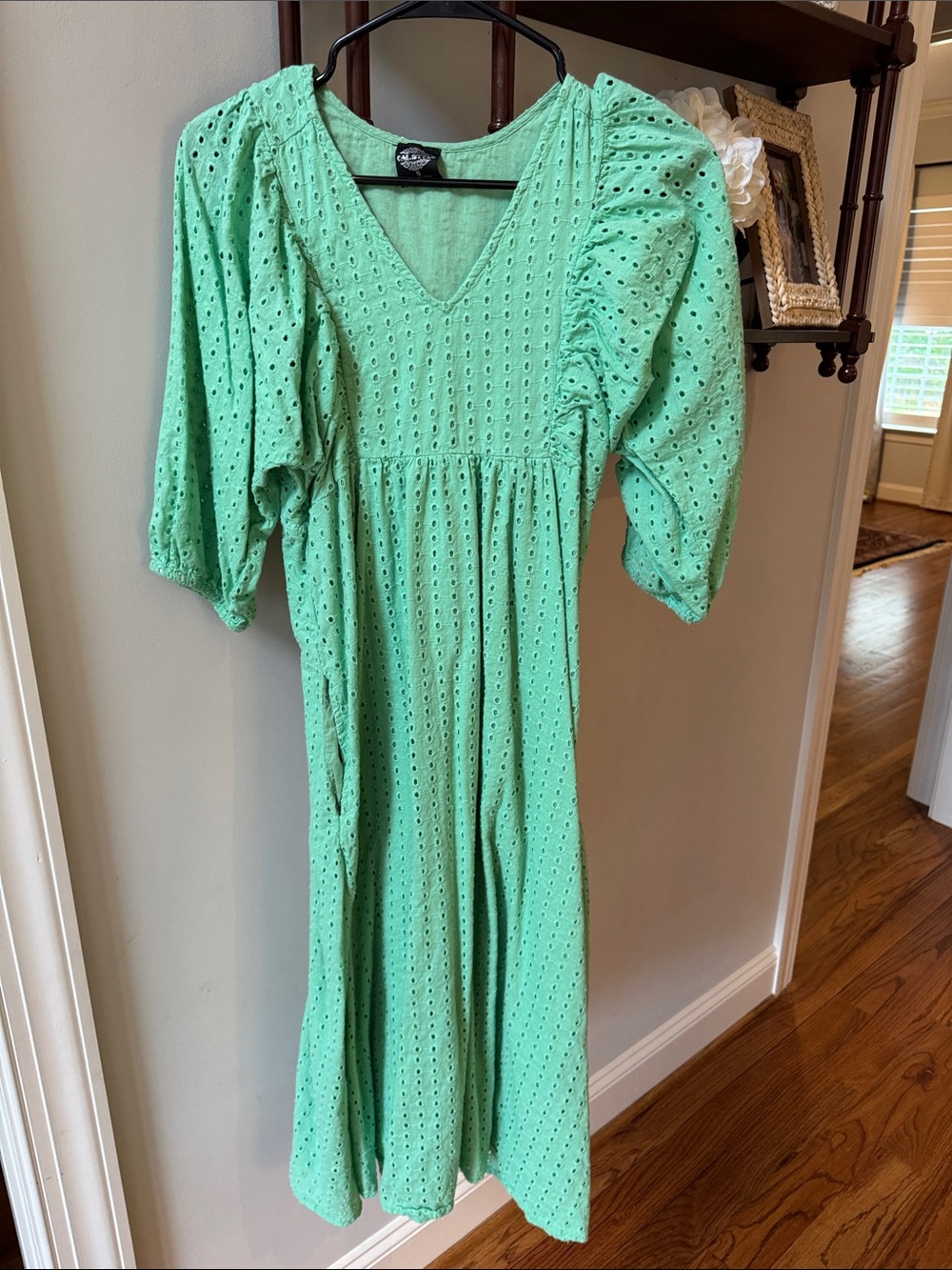 Mint Green Eyelet Top with V-Neck